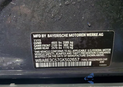 2016 BMW 328 Xi Sulev from USA, damaged, VIN WBA8E3C57GK502657